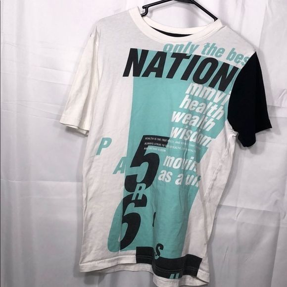 Parish t-shirt graphic tee asymmetric sleeves health wealth wisdom men's small - Picture 1 of 7